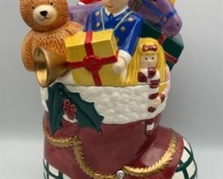 Christmas Village Ceramic Stocking Cookie Jar