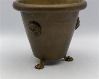 Small Footed Lion Head Copper Brass Planter Urn