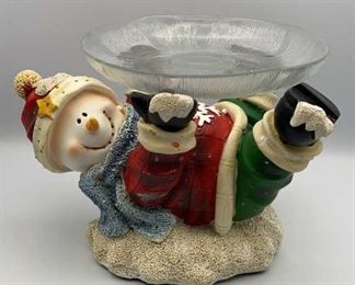 Fiber Optic Battery Op. Snowman Serving Plate