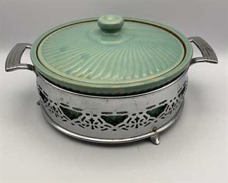 Vintage MCM Ceramic Casserole Dish USA Handled