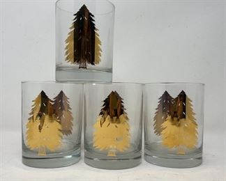 Georges Briard Gold Christmas Tree Rocks Glasses