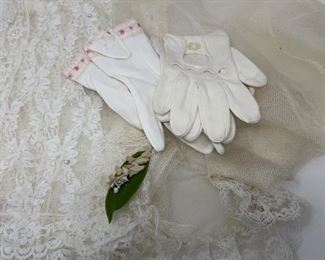 Vintage First Communion Shawl Veil Gloves Girls