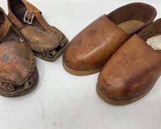 Antique Dutch Mule Clogs Klompen Leather Childs
