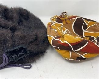 1960s Pucci-esque Beret Hat & Faux Fur Muff