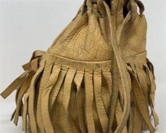 Vintage Leather Fringe Pouch Satchel Bag Purse
