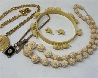 Vintage Jewelry Carved Bone Necklace Catholic