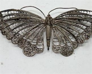 Sterling Filigree Butterfly Pin Brooch