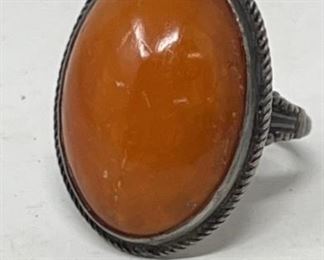 Sz8 Sterling & Baltic Amber Ring Butterscotch