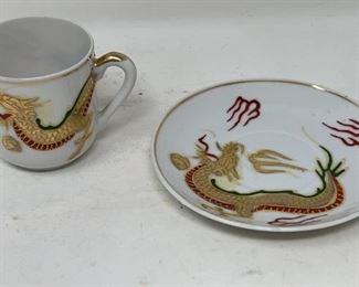 Lithopane Gold Dragon Japanese Teacup & Saucer