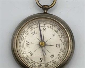 Vintage Silver Tone Compass, Works, 1.5” D