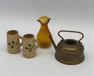 Antique Miniatures, Brass Kettle, Steins, Glass