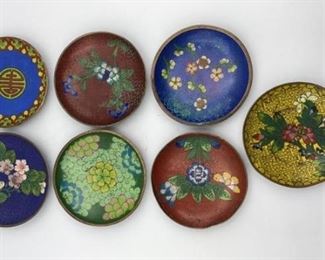 Chinese Cloisonné Saucer Dish Plate Lot, 3.75”