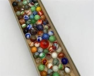 Box of Vintage Early Glass Marbles