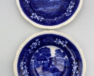 Pair of Copeland Blue Transferware Soup Bowls