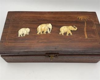 Antique Mahogany Dresser Box Inlaid Carved