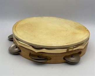 Midcentury 9” Wood Tambourine with Drum & Cymbals