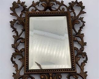 Antique Art Nouveau Cast Metal Hanging Mirror