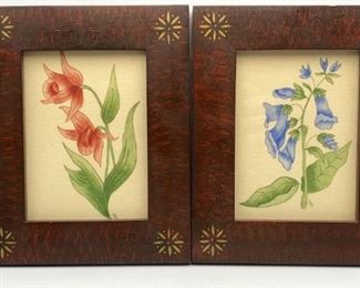 Pair of Frames Hand Painted Florals on Velvet