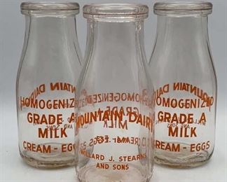 3 Vintage Half Pint Milk Bottles Willard Stearns