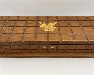 Wooden MCM Dresser Box Velvet Lined Brass Eagle