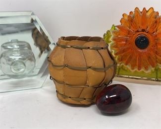 Leather Basket Vase Bud Vase, Flambé Egg