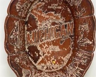 Michigan Burwood Carved Tray Vintage circa 1950s