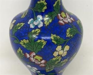 6” Cloisonné Vase Blue Chrysanthemums