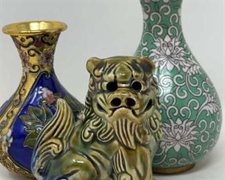 Cloisonné Vase as found Chinese Dog