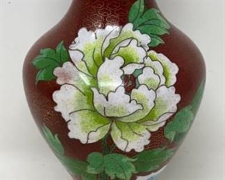 7” Cloisonné Vase Red Chrysanthemum