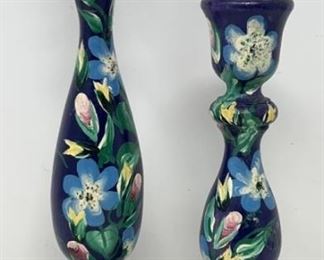 Handpainted Folk Art Wooden Candlesticks