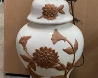 Ceramic Floral Motif Lamp, Base Only, No Shade