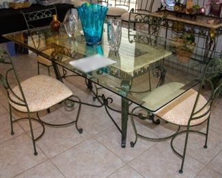 Glass iron table with chairs(x4)