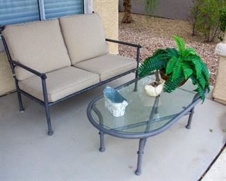 Outdoor sofa, glass coffee table