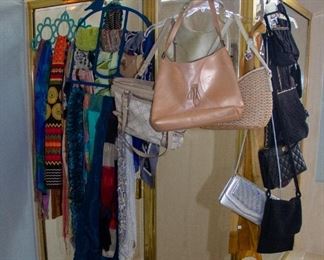 Scarves, designer purses