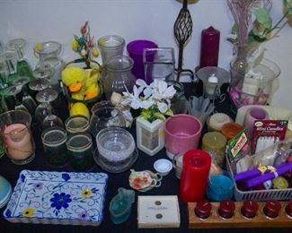 Various glasses, candles