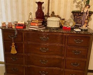 Marble top on Thomasville chest of drawers. Not a scratch!