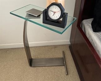 Modernist steel and glass cantilever side table by Marty Smith for Design Institute of America, model 431.
