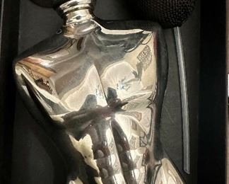 Beautiful polished chrome male nude torso flask or atomizer.