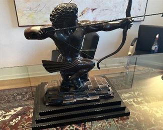 American Bronze sculpture with bow and arrow on wood stand, Maitland Smith.