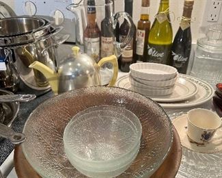 Wooden & glass salad serving bowls.