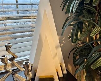 Amazing & RARE 5 panel triangle acrylic and brass lamp. 