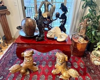 Carved wood Foo dogs.