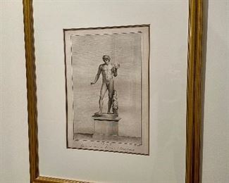 One of three framed classical engravings.