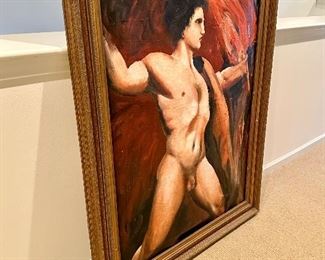 Studio art painting, male nude study.