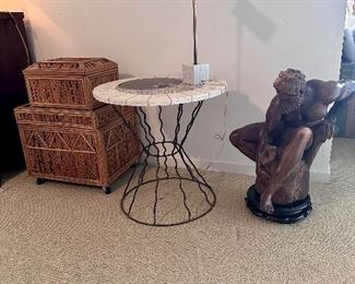 Custom stone & glass top table, metal base.