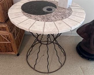 Custom stone & glass top table, metal base.