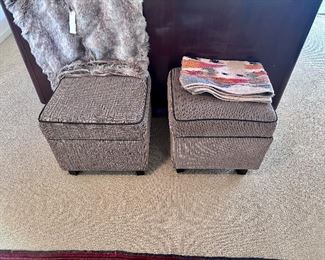Two upholstered storage ottomans.