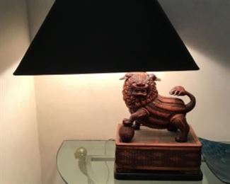 Woven Rattan / Wicker Foo Dog Table Lamp $85