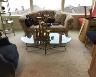 Backer Knapp & Tubbs Loveseat $695 GREAT CONDITION along with iron and brass occasional tables (coffee table $165)