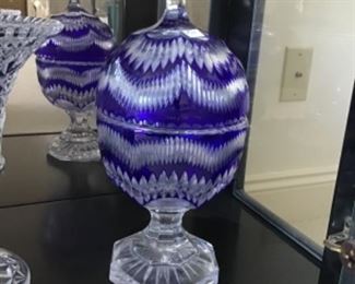Blue Cut to Clear Glass Egg Shape Covered Candy $50